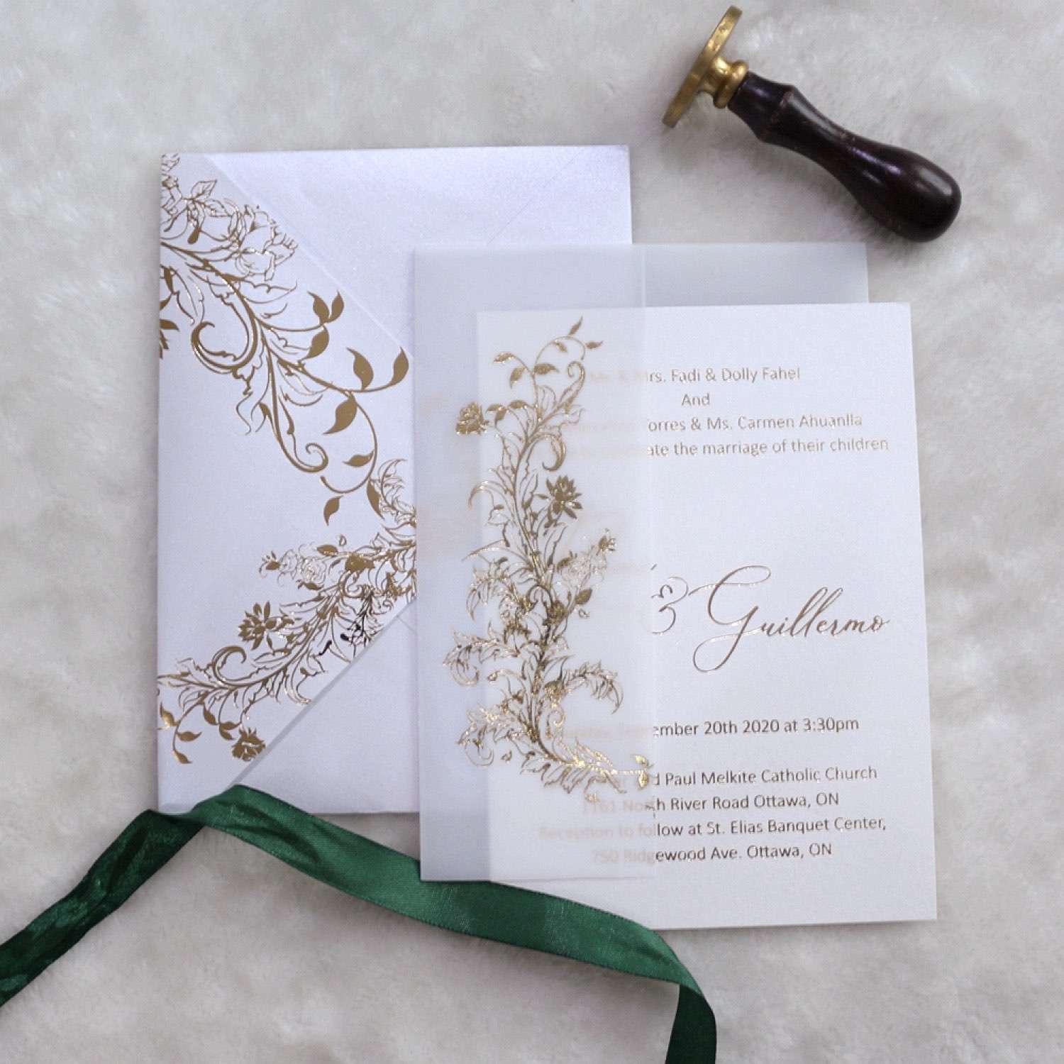 Foiling Invitation Card White Gate Fold Vellum Paper Cover Customized